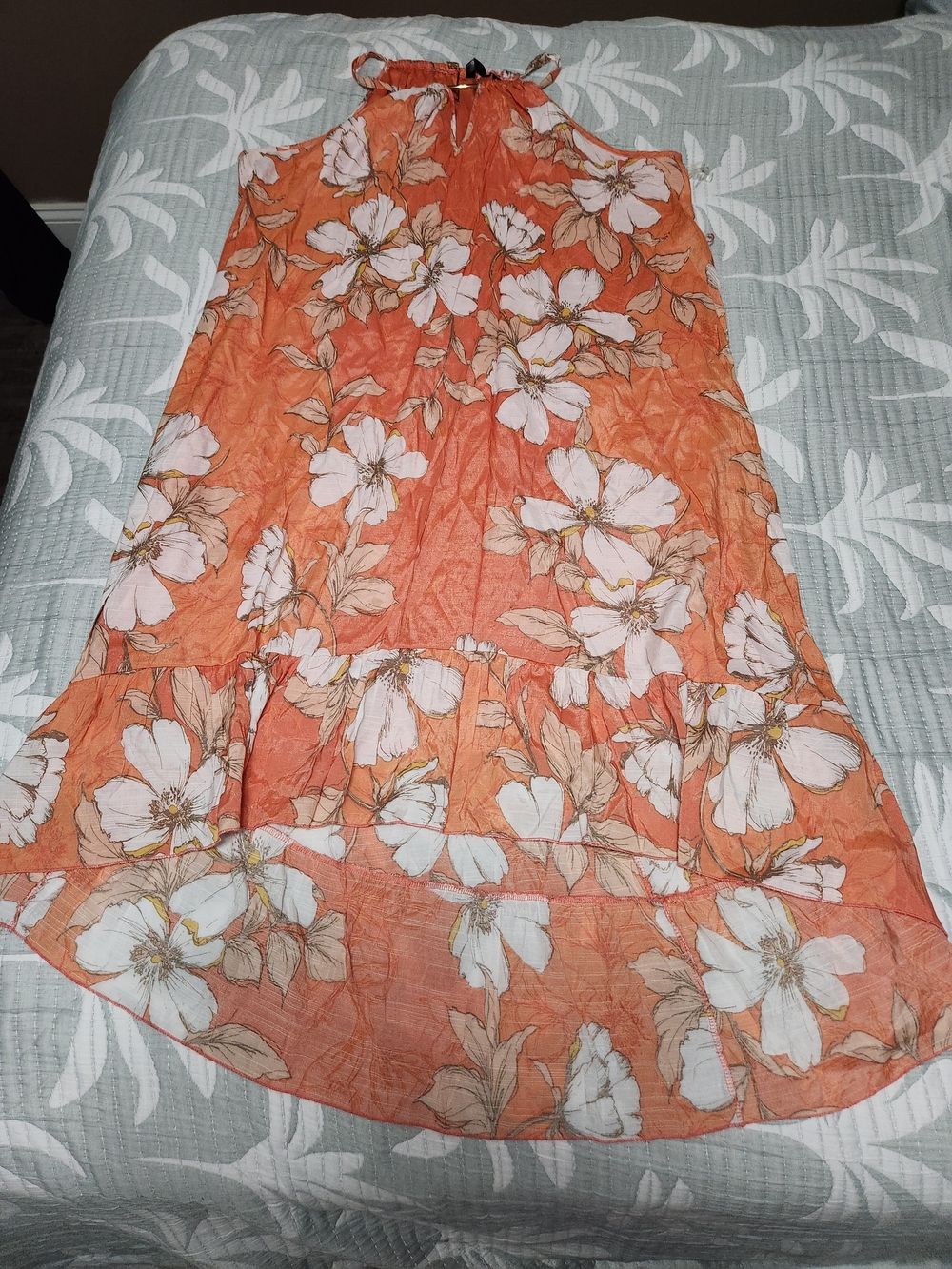 Orange Floral Halter Sundress with White Blossoms